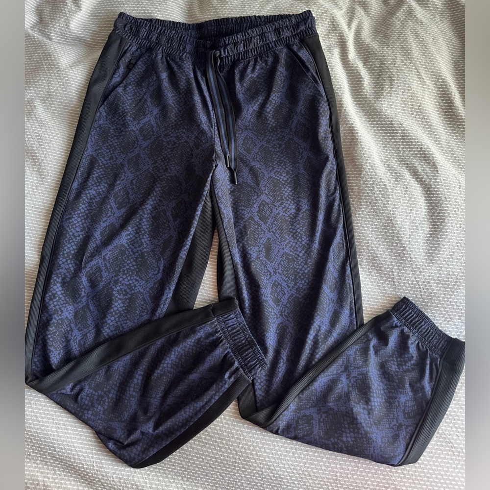 Womens Navy Snake-Print Track Pants